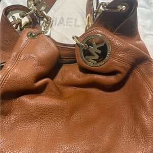 Michael Kors Tan Leather Shoulder Bag with Gold Accents